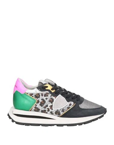Philippe Model Woman Sneakers Black Size 11 Leather, Textile Fibers