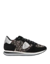 Philippe Model Woman Sneakers Midnight Blue Size 7 Leather, Textile Fibers In Black