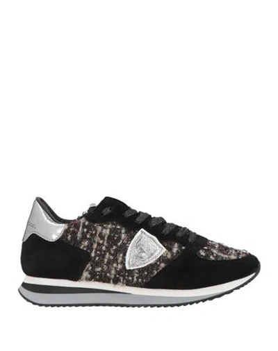 Philippe Model Woman Sneakers Midnight Blue Size 7 Leather, Textile Fibers In Black