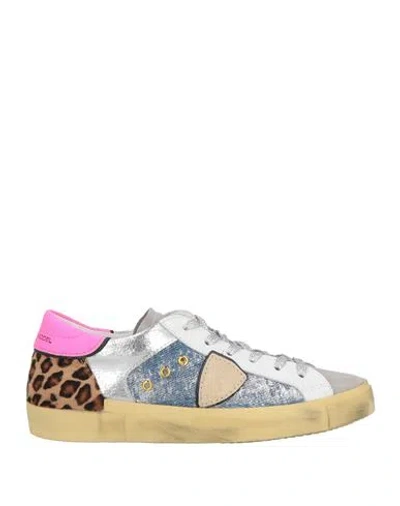 Philippe Model Woman Sneakers Blue Size 8 Leather, Textile Fibers
