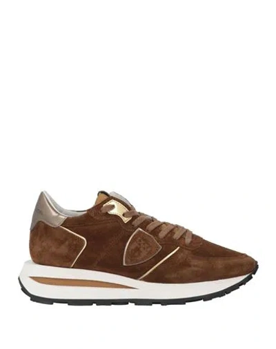 Philippe Model Woman Sneakers Brown Size 7 Leather, Textile Fibers