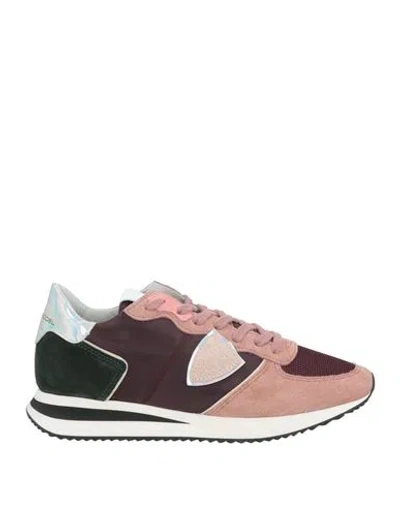 Philippe Model Woman Sneakers Burgundy Size 7 Leather, Textile Fibers In Red