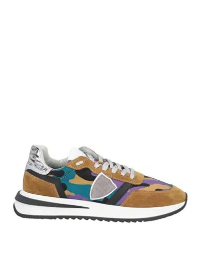 Philippe Model Woman Sneakers Camel Size 7 Leather, Textile Fibers In Beige