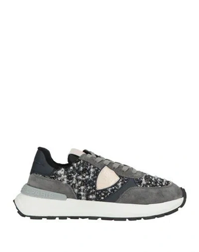 Philippe Model Woman Sneakers Charcoal Size 7 Leather, Textile Fibers In Gray
