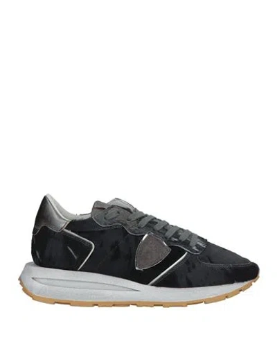 Philippe Model Woman Sneakers Charcoal Size 9 Leather, Textile Fibers In Grey