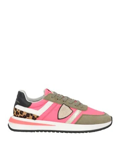 PHILIPPE MODEL PHILIPPE MODEL WOMAN SNEAKERS CORAL SIZE 7 LEATHER, TEXTILE FIBERS