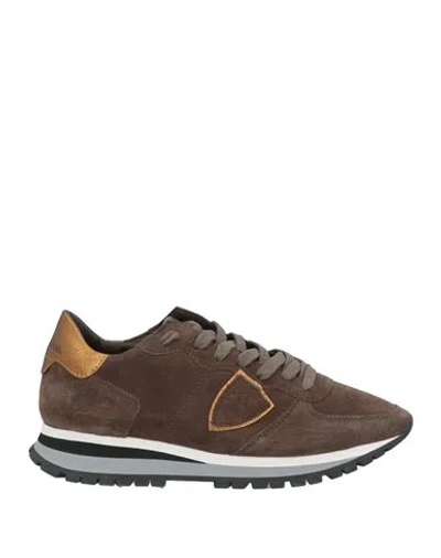 Philippe Model Woman Sneakers Dark Brown Size 7 Leather, Textile Fibers In Brown