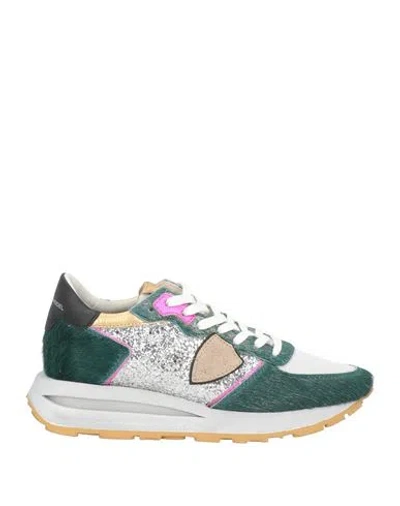 Philippe Model Woman Sneakers Dark Green Size 7 Leather, Textile Fibers