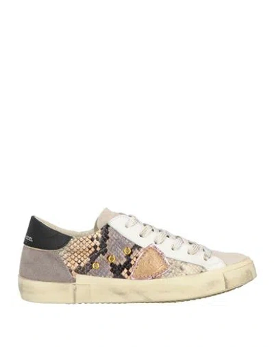 Philippe Model Woman Sneakers Dove Grey Size 6 Soft Leather In Multi