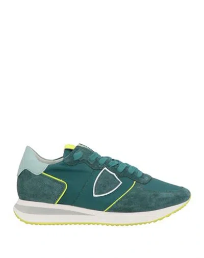 Philippe Model Woman Sneakers Emerald Green Size 8 Leather, Textile Fibers