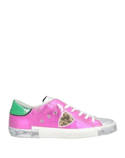 Philippe Model Woman Sneakers Fuchsia Size 8 Leather In Multi