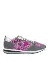 Philippe Model Woman Sneakers Fuchsia Size 8 Leather, Textile Fibers In Pink