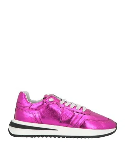 Philippe Model Woman Sneakers Fuchsia Size 8 Leather, Textile Fibers In Pink