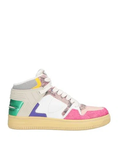 Philippe Model Woman Sneakers Fuchsia Size 8 Textile Fibers, Leather In Pink