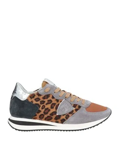 Philippe Model Woman Sneakers Grey Size 7 Leather, Textile Fibers