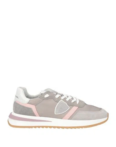 Philippe Model Woman Sneakers Grey Size 9 Leather, Textile Fibers In Multi