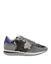 Philippe Model Woman Sneakers Grey Size 9 Leather, Textile Fibers In Multi