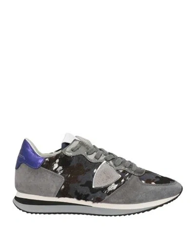 Philippe Model Woman Sneakers Grey Size 9 Leather, Textile Fibers In Multi