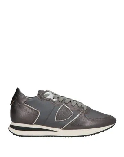 Philippe Model Woman Sneakers Gunmetal Size 9 Leather, Textile Fibers