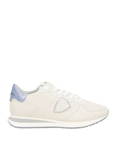 Philippe Model Woman Sneakers Ivory Size 6 Leather, Textile Fibers In White