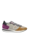 Philippe Model Woman Sneakers Khaki Size 7 Leather, Textile Fibers In Beige