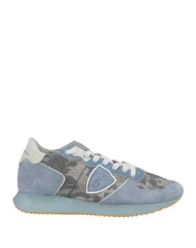 Philippe Model Woman Sneakers Light Blue Size 7 Leather, Textile Fibers