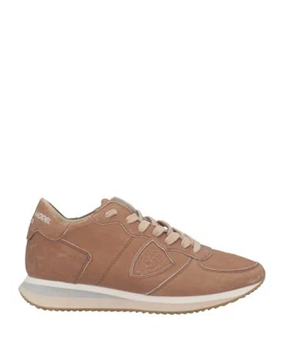 Philippe Model Woman Sneakers Light Brown Size 7 Soft Leather, Textile Fibers In Beige