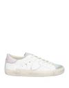 Philippe Model Prsx Low Sneakers In White Suede And Leather In Green