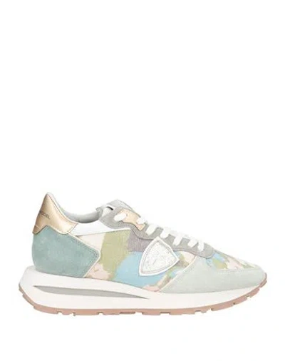 Philippe Model Woman Sneakers Light Green Size 8 Leather, Textile Fibers In Multi