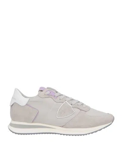 Philippe Model Woman Sneakers Light Grey Size 12 Leather, Textile Fibers In Grey