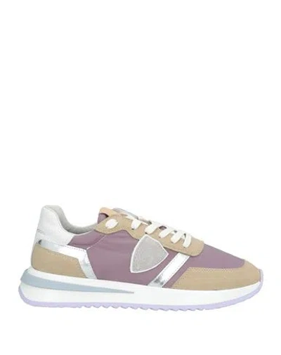 Philippe Model Woman Sneakers Lilac Size 7 Leather, Textile Fibers In Purple