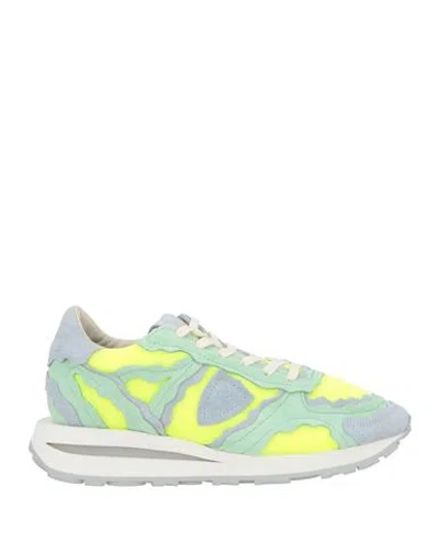 Philippe Model Woman Sneakers Lime Green Size 8 Leather, Textile Fibers In Multi