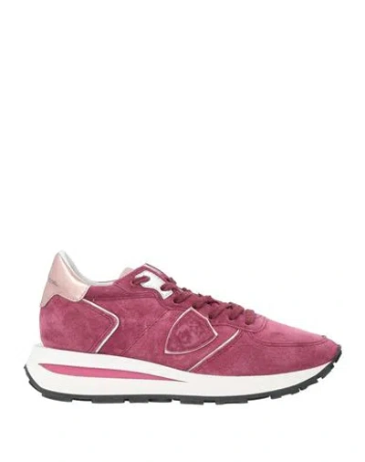 Philippe Model Woman Sneakers Magenta Size 8 Leather, Textile Fibers