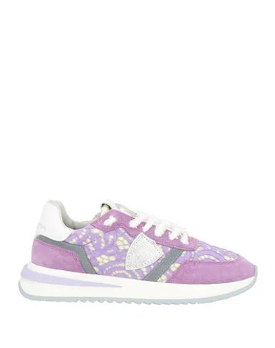 Philippe Model Woman Sneakers Mauve Size 7 Leather, Textile Fibers In Purple