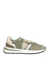 Philippe Model Woman Sneakers Military Green Size 7 Leather, Textile Fibers In Green