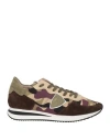 PHILIPPE MODEL PHILIPPE MODEL WOMAN SNEAKERS MILITARY GREEN SIZE 7 LEATHER, TEXTILE FIBERS