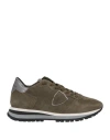 Philippe Model Woman Sneakers Military Green Size 6 Leather, Textile Fibers In Green