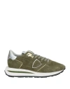 Philippe Model Woman Sneakers Military Green Size 6 Leather, Textile Fibers