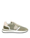 Philippe Model Woman Sneakers Military Green Size 7 Leather, Textile Fibers