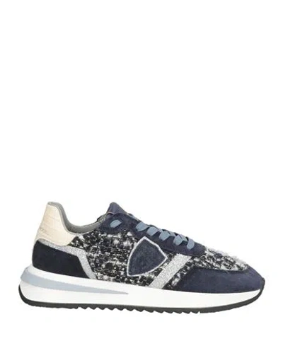 Philippe Model Woman Sneakers Navy Size 6 Leather, Textile Fibers In Multi