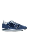 Philippe Model Woman Sneakers Navy Size 8 Leather, Textile Fibers In Navy Blue
