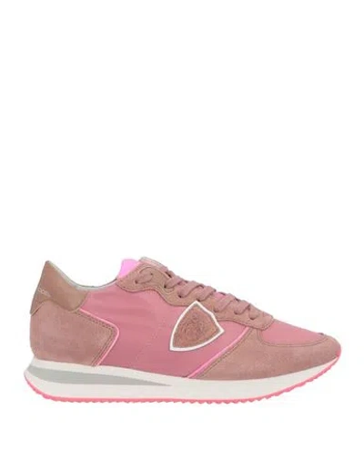 Philippe Model Woman Sneakers Antique Rose Size 7 Leather, Textile Fibers In Pink