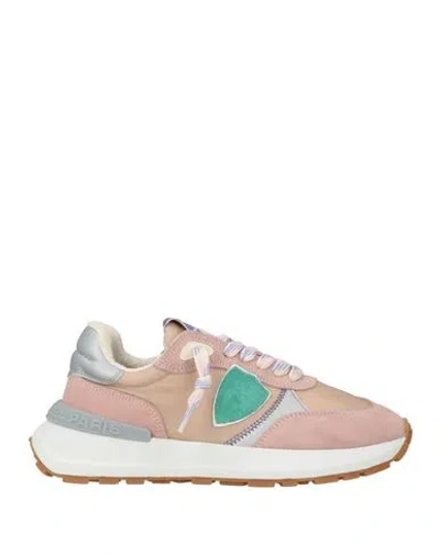 Philippe Model Woman Sneakers Pink Size 5 Textile Fibers, Leather In Animal Print