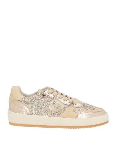 Philippe Model Woman Sneakers Gold Size 11 Leather, Textile Fibers In Neutral