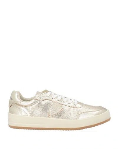 Philippe Model Woman Sneakers Platinum Size 8 Leather In Animal Print