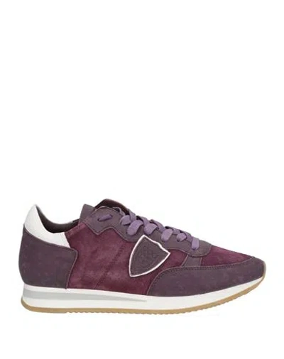 Philippe Model Woman Sneakers Plum Size 8 Soft Leather In Purple