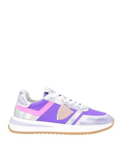 Philippe Model Woman Sneakers Purple Size 7 Leather, Textile Fibers