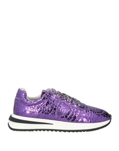 Philippe Model Woman Sneakers Purple Size 7 Leather, Textile Fibers
