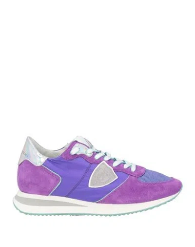 Philippe Model Woman Sneakers Purple Size 7 Leather, Textile Fibers