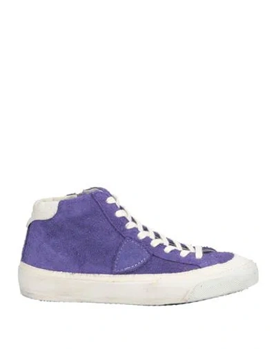 Philippe Model Woman Sneakers Purple Size 7 Leather, Textile Fibers